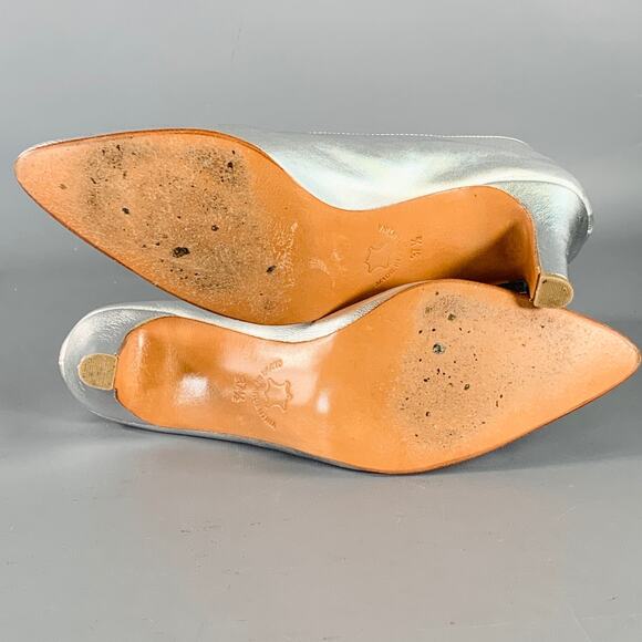 MARTINIANO Size 7.5 Metallic Silver Kidskin Leather Pointed Toe Pumps - Picture 6 of 10